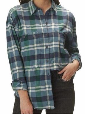 Free people Loveland blue plaid long sleeve button up shirt